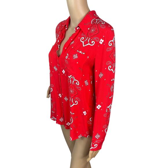 L'Agence Jacqueline Red Bandana Paisley Print Button Down Shirt SZ S - Picture 5 of 11